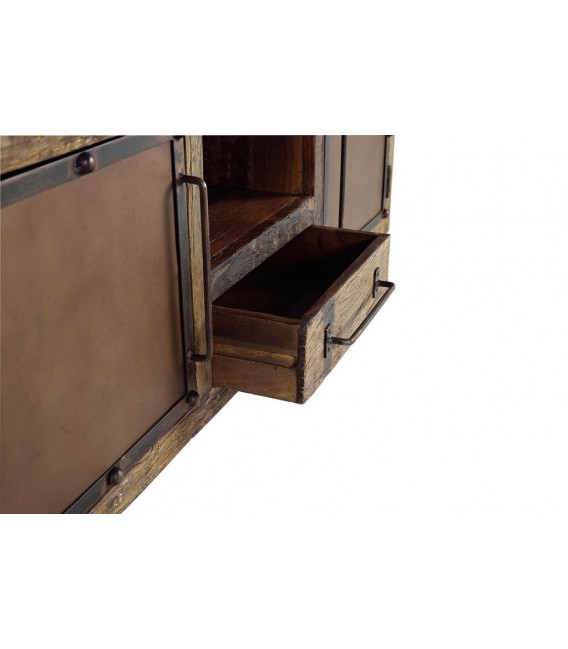 MUEBLE DE TV 150 X 40 X 60 MAPICA MADERA RECUPERADA METAL ORO VIEJO