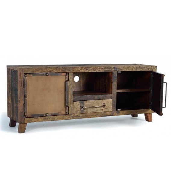 MUEBLE DE TV 150 X 40 X 60 MAPICA MADERA RECUPERADA METAL ORO VIEJO