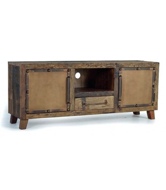 MUEBLE DE TV 150 X 40 X 60 MAPICA MADERA RECUPERADA METAL ORO VIEJO