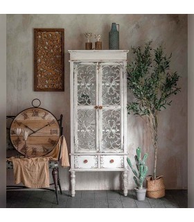 VITRINA 71 X 38 X 171 IKLA MADERA BLANCO DECAPADO