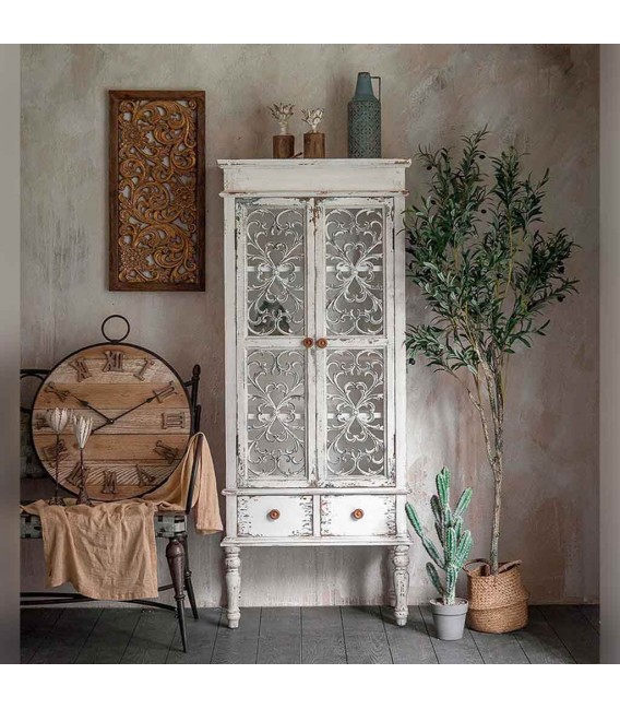 VITRINA 71 X 38 X 171 IKLA MADERA BLANCO DECAPADO