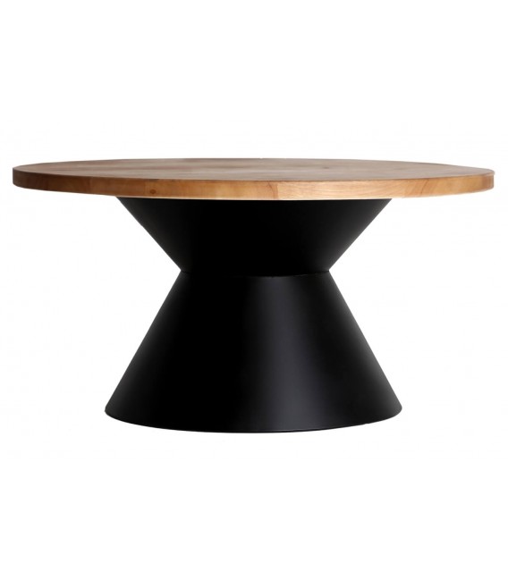 MESA DE CENTRO 80 Ø X 40 TROMPO METAL NEGRO MADERA NATURAL