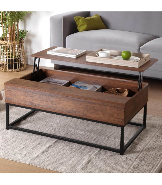 MESA DE CENTRO 100 X 55 X 40 PLUPO MDF NOGAL METAL NEGRO