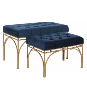 SET BANCO PIE DE CAMA 80 X 40 X 48 ARLIEN METAL ORO TEXTIL AZUL