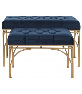 SET BANCO PIE DE CAMA 80 X 40 X 48 ARLIEN METAL ORO TEXTIL AZUL