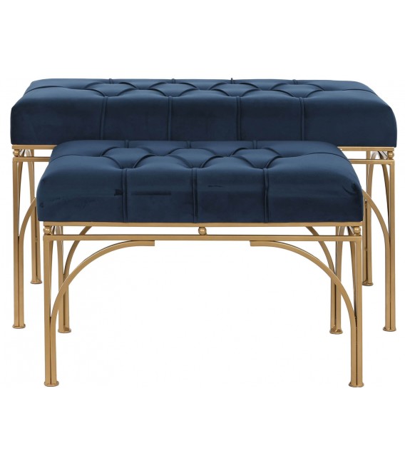 SET BANCO PIE DE CAMA 80 X 40 X 48 ARLIEN METAL ORO TEXTIL AZUL