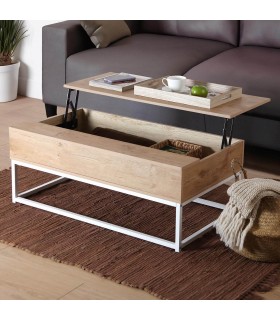 MESA DE CENTRO 100 X 55 X 40 PLUPO MDF ROBLE METAL BLANCO