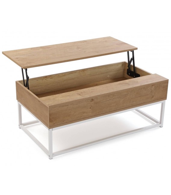 MESA DE CENTRO 100 X 55 X 40 PLUPO MDF ROBLE METAL BLANCO