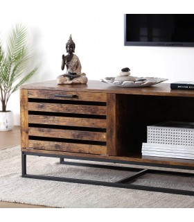 MUEBLE DE TV 100 X 40 X 45 ROUTER MELAMINA NOGAL METAL NEGRO