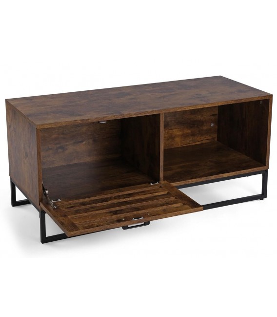 MUEBLE DE TV 100 X 40 X 45 ROUTER MELAMINA NOGAL METAL NEGRO