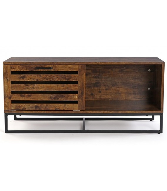 MUEBLE DE TV 100 X 40 X 45 ROUTER MELAMINA NOGAL METAL NEGRO