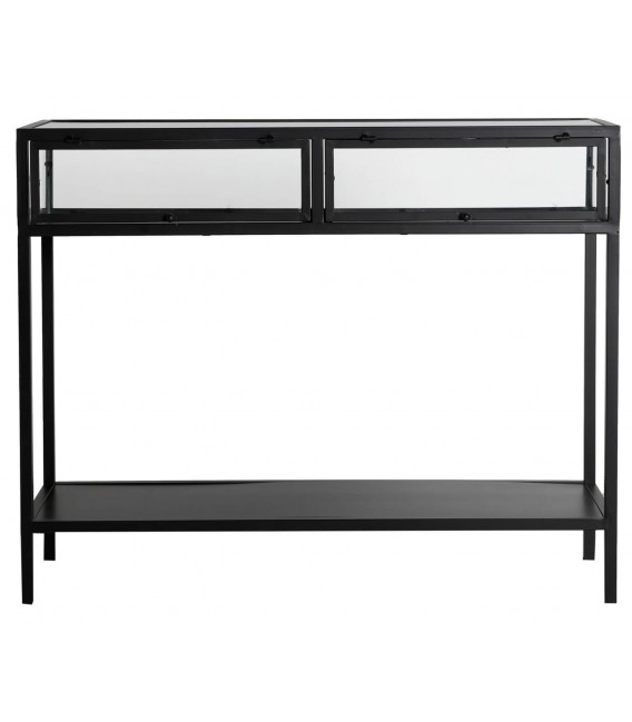 CONSOLA VITRINA 100 X 35 X 80 KIRLA METAL NEGRO Y CRISTAL