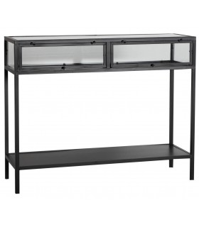 CONSOLA VITRINA 100 X 35 X 80 KIRLA METAL NEGRO Y CRISTAL