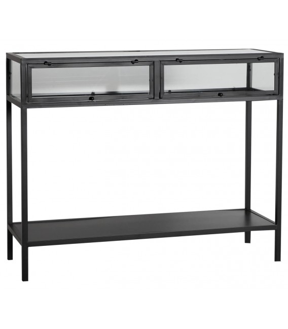 CONSOLA VITRINA 100 X 35 X 80 KIRLA METAL NEGRO Y CRISTAL