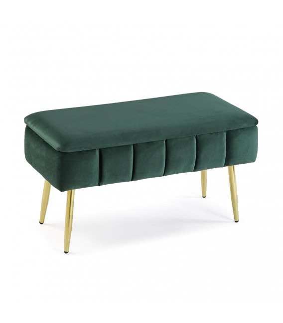 BANCO PIE DE CAMA 80 X 38 X 42 TOBOSO METAL ORO TERCIOPELO VERDE