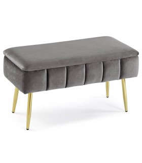 BANCO PIE DE CAMA 80 X 38 X 42 TOBOSO METAL ORO TERCIOPELO GRIS