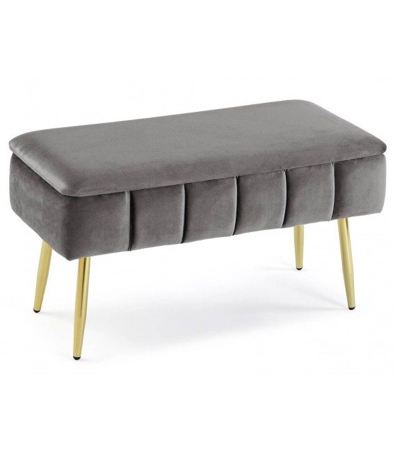 BANCO PIE DE CAMA 80 X 38 X 42 TOBOSO METAL ORO TERCIOPELO GRIS
