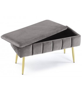 BANCO PIE DE CAMA 80 X 38 X 42 TOBOSO METAL ORO TERCIOPELO GRIS