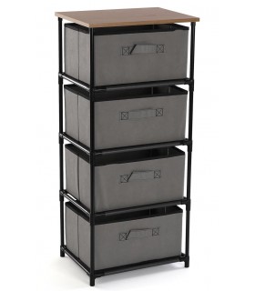 CAJONERA DE BAÑO 40 X 30 X 89 DUCHA ACERO NEGRO MADERA Y TEXTIL