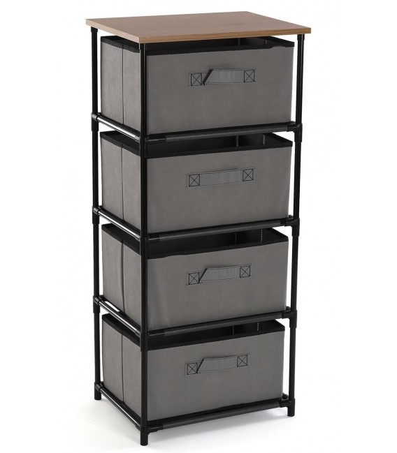 CAJONERA DE BAÑO 40 X 30 X 89 DUCHA ACERO NEGRO MADERA Y TEXTIL