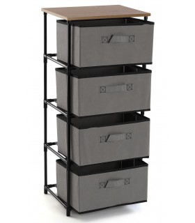 CAJONERA DE BAÑO 40 X 30 X 89 DUCHA ACERO NEGRO MADERA Y TEXTIL