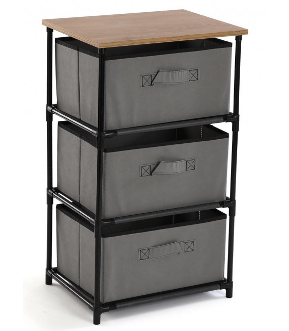 CAJONERA DE BAÑO 40 X 30 X 68 DUCHA ACERO NEGRO TEXTIL Y MADERA