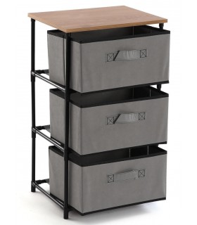 CAJONERA DE BAÑO 40 X 30 X 68 DUCHA ACERO NEGRO TEXTIL Y MADERA