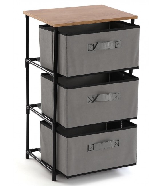 CAJONERA DE BAÑO 40 X 30 X 68 DUCHA ACERO NEGRO TEXTIL Y MADERA