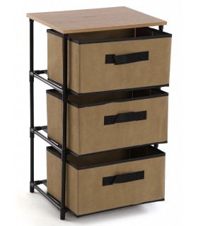 CAJONERA DE BAÑO 40 X 30 X 68  DUCHA METAL NEGRO MADERA Y TEXTIL BEIGE