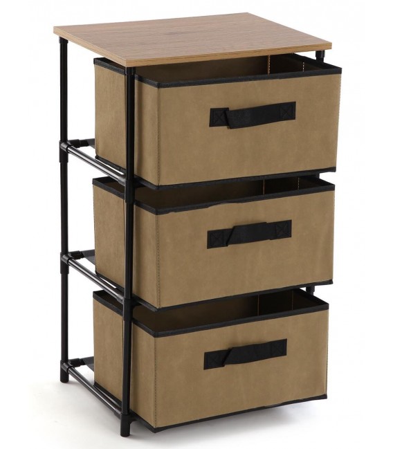 CAJONERA DE BAÑO 40 X 30 X 68  DUCHA METAL NEGRO MADERA Y TEXTIL BEIGE