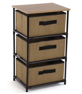 CAJONERA DE BAÑO 40 X 30 X 68  DUCHA METAL NEGRO MADERA Y TEXTIL BEIGE