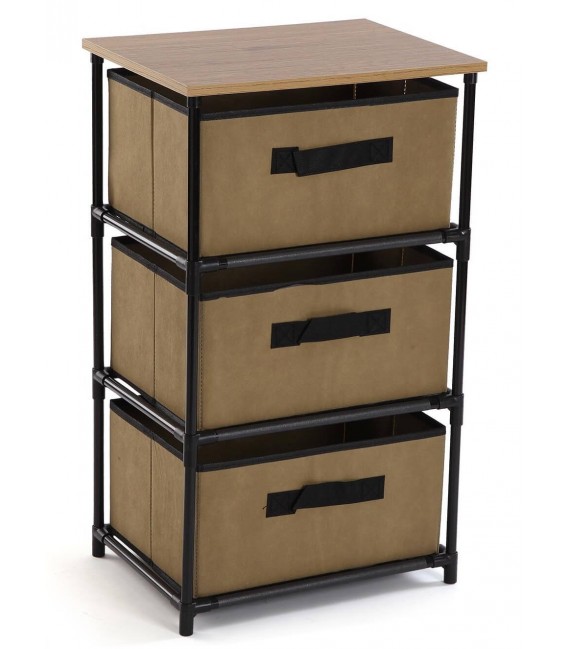 CAJONERA DE BAÑO 40 X 30 X 68  DUCHA METAL NEGRO MADERA Y TEXTIL BEIGE