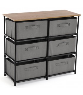 CAJONERA DE BAÑO 76 X 30 X 68  DUCHA METAL NEGRO MADERA Y TELA GRIS