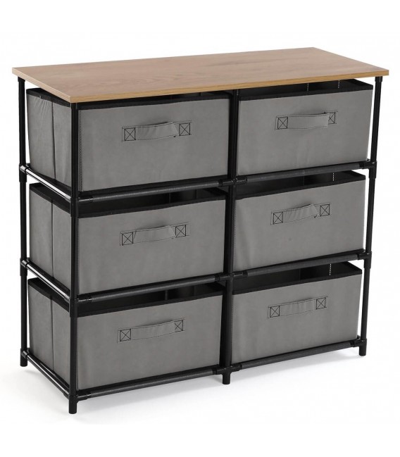 CAJONERA DE BAÑO 76 X 30 X 68  DUCHA METAL NEGRO MADERA Y TELA GRIS