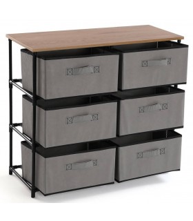 CAJONERA DE BAÑO 76 X 30 X 68  DUCHA METAL NEGRO MADERA Y TELA GRIS