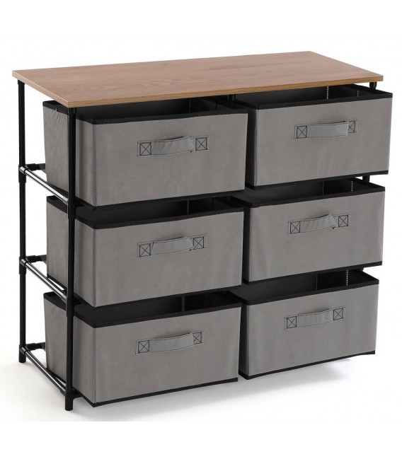 CAJONERA DE BAÑO 76 X 30 X 68  DUCHA METAL NEGRO MADERA Y TELA GRIS