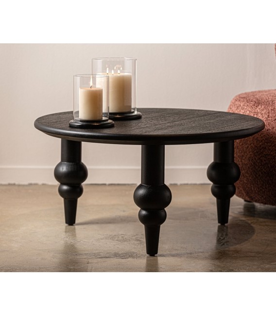 MESA DE CENTRO 80 Ø X 40 CRASIK MADERA TEÑIDA COLOR NEGRO