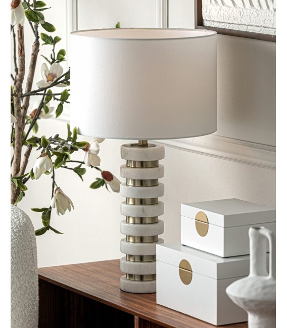 LAMPARA DE SOBREMESA 38 Ø X 68 NURIA MARMOL BLANCO METAL DORADO