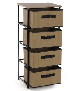 CAJONERA DE BAÑO 40 X 30 X 89 DUCHA ACERO NEGRO TELA BEIGE MADERA