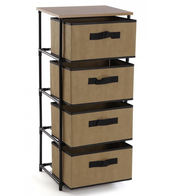 CAJONERA DE BAÑO 40 X 30 X 89 DUCHA ACERO NEGRO TELA BEIGE MADERA