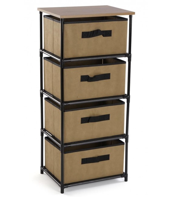 CAJONERA DE BAÑO 40 X 30 X 89 DUCHA ACERO NEGRO TELA BEIGE MADERA