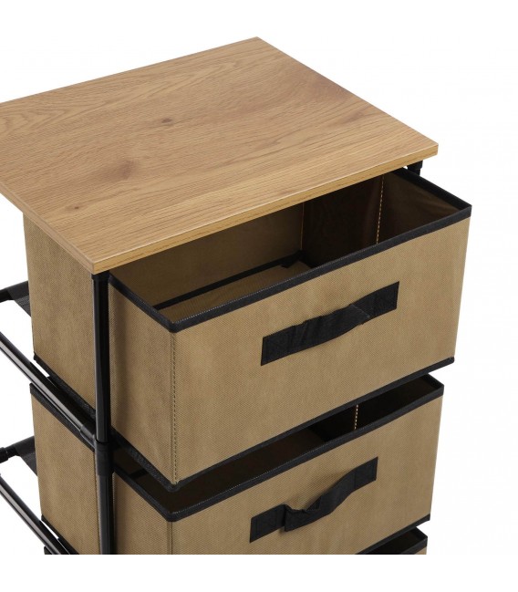 CAJONERA DE BAÑO 40 X 30 X 89 DUCHA ACERO NEGRO TELA BEIGE MADERA