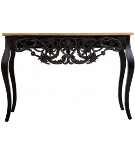 CONSOLA 110 X 40 X 77 VERTICE MADERA TALLADA NEGRO Y NATURAL