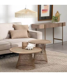 MESA DE CENTRO 70 Ø X 40 CATANIA RATAN Y METAL NATURAL
