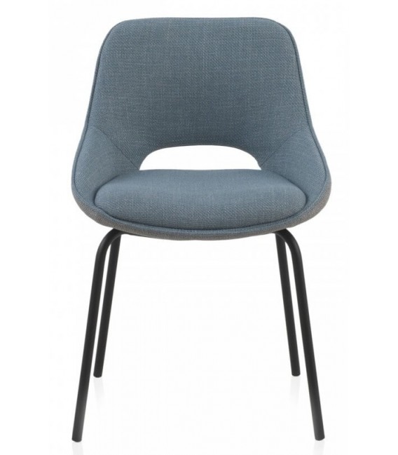 SILLA 54 X 50 X 75 PLUMA TAPIZADA GRIS Y AZUL METAL NEGRO