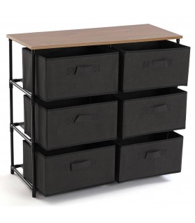 CAJONERA DE BAÑO 76 X 30 X 68 DUCHA METAL NEGRO MADERA Y TELA  NEGRA