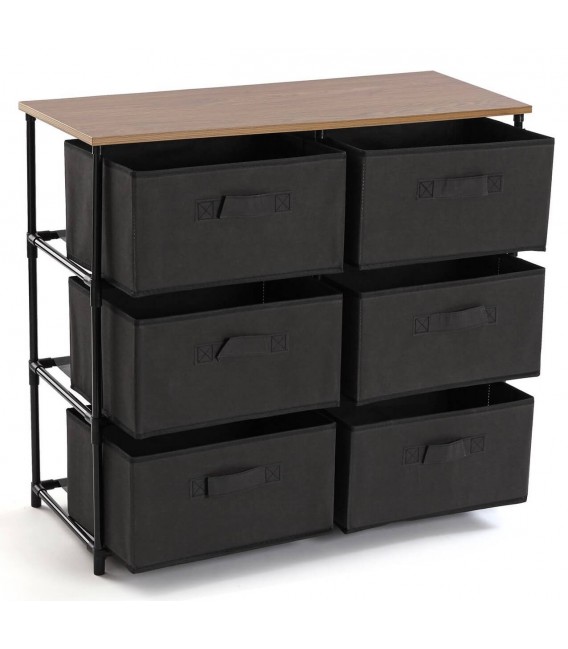 CAJONERA DE BAÑO 76 X 30 X 68 DUCHA METAL NEGRO MADERA Y TELA  NEGRA