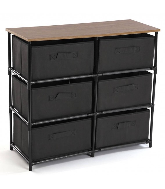 CAJONERA DE BAÑO 76 X 30 X 68 DUCHA METAL NEGRO MADERA Y TELA  NEGRA