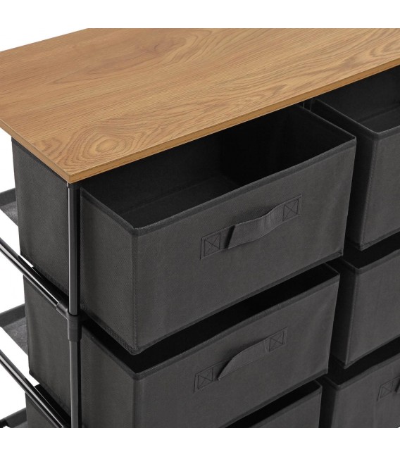 CAJONERA DE BAÑO 76 X 30 X 68 DUCHA METAL NEGRO MADERA Y TELA  NEGRA