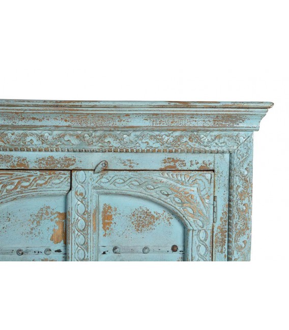 APARADOR 190 X 45 X 100 MALIBU MADERA TALLADA A MANO DECAPADA AZUL
